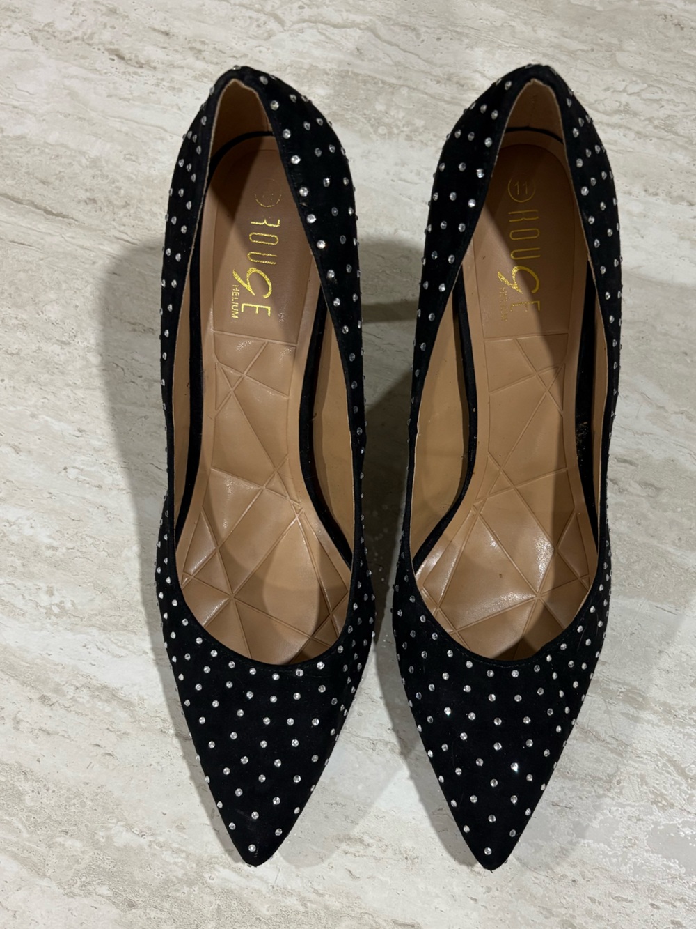 Rouge Helium Black Rhinestone Pointed Toe Stiletto Pumps | Size 11